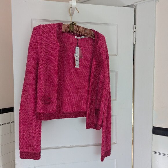 Alice + Olivia Noella Sequin Boucle Cropped Cardigan Pink Medium NEVER WORN/TAGS - Picture 1 of 5